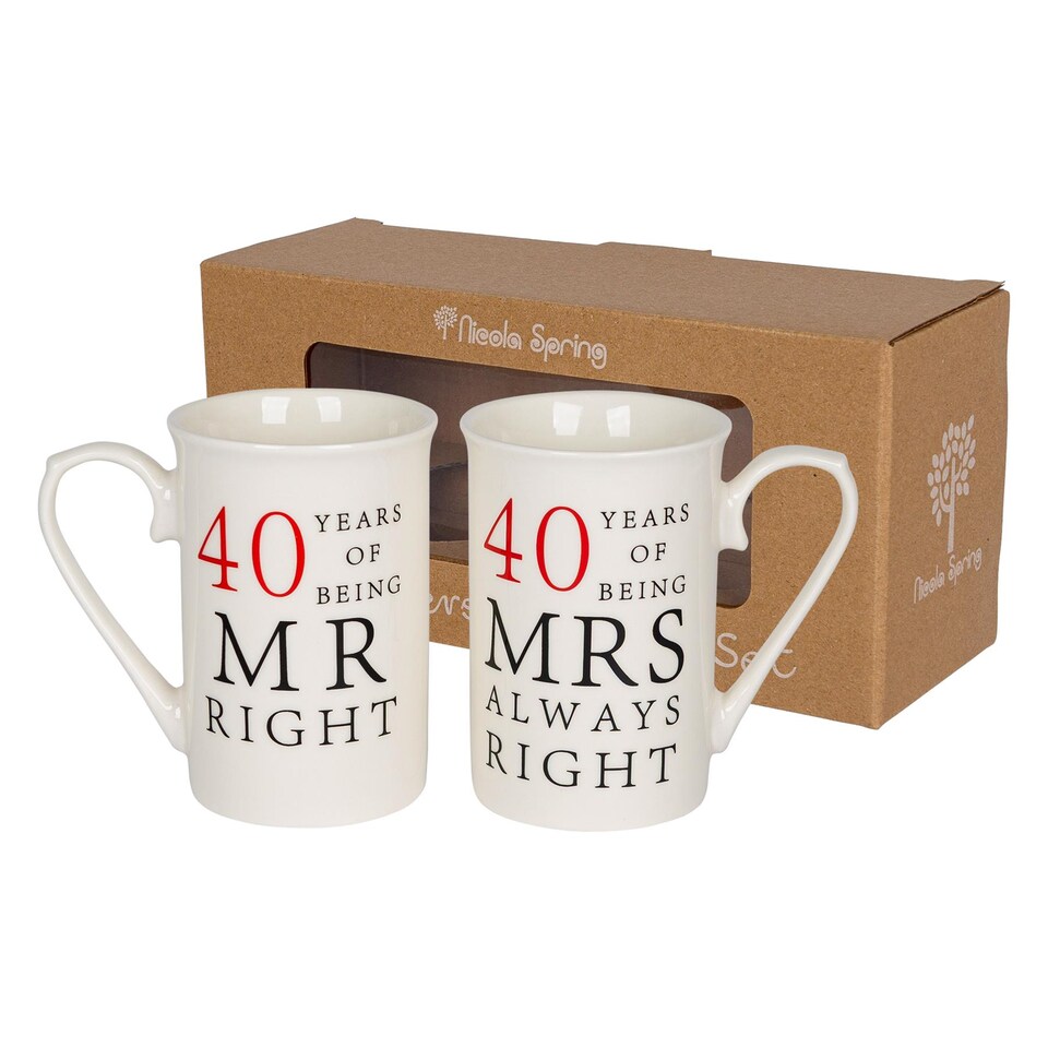image 1 of Nicola Spring 2pc 40th Anniversary New Bone China Mug Set - 300ml