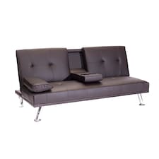 Odeon Faux Leather Click-Clack Sofa Bed with Cup Holders & Chrome Legs - Brown | Brown | Brown | 1