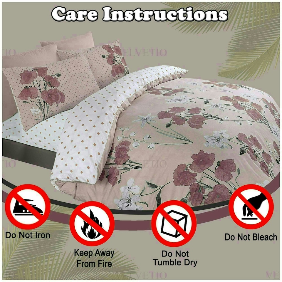 image 1 of VELVETIO Poppy Flower Duvet Cover Set Reversible Polycotton Easy Care Beddings Pink | Blush Pink | Double