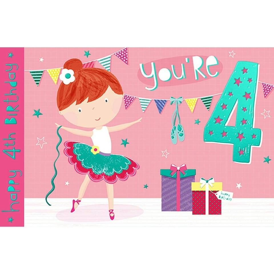 Words 'n' Wishes Girl Age 4 Happy 4th Birthday Card - Ballerina Presents