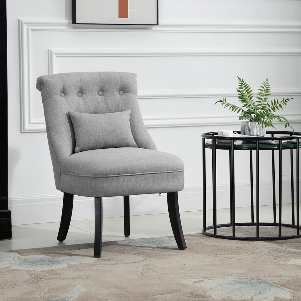 image 1 of HOMCOM Tub Chair, Armless Single Sofa, Modern Button Tufted Armchair, Upholstered Linen Fabric Longue Accent Chair for Living Room, Bedroom, Grey