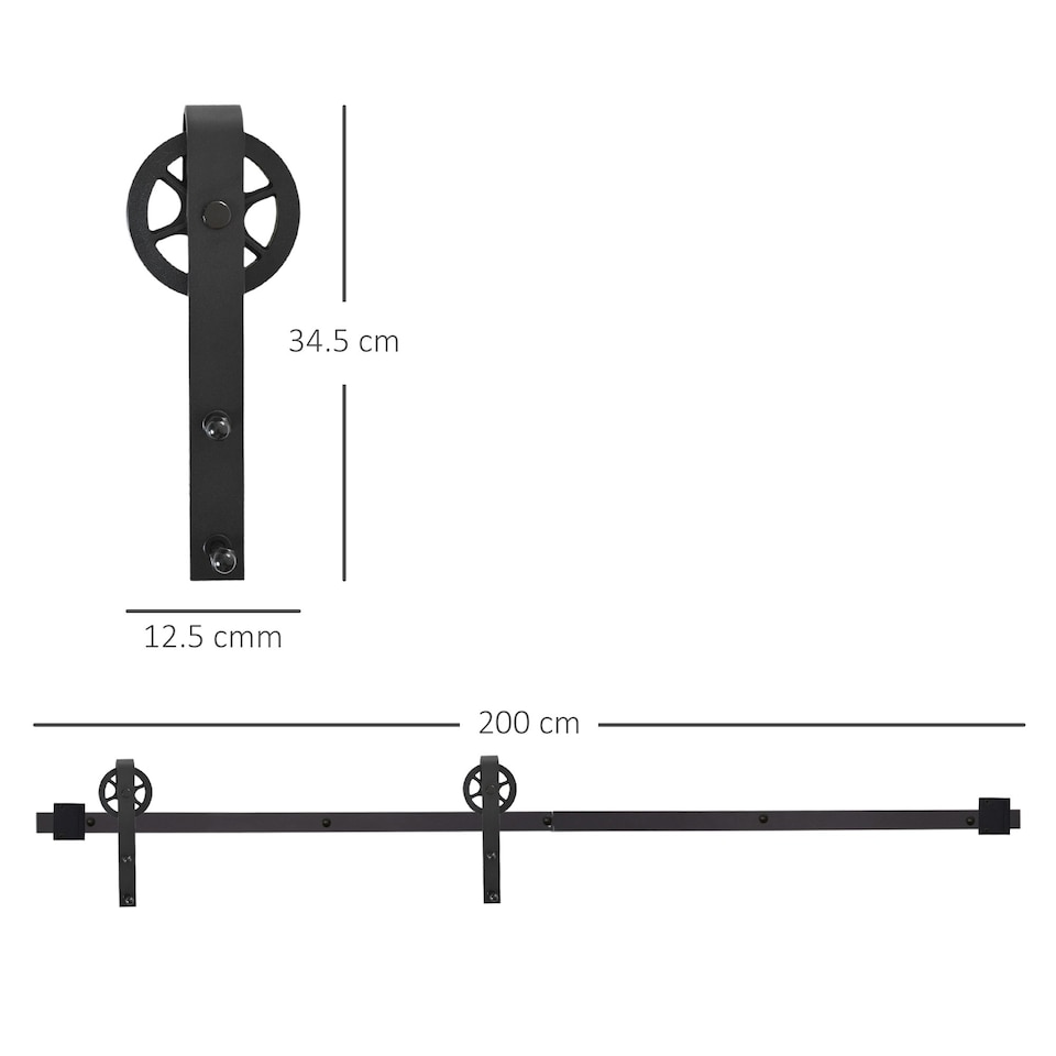 image 1 of HOMCOM 6.6ft Sliding Wood Barn Door Hardware Kits Track Industrial Style A Set Black