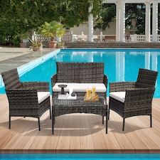 Grey 4 Seater Rattan Dining Set with Soft Cushions
