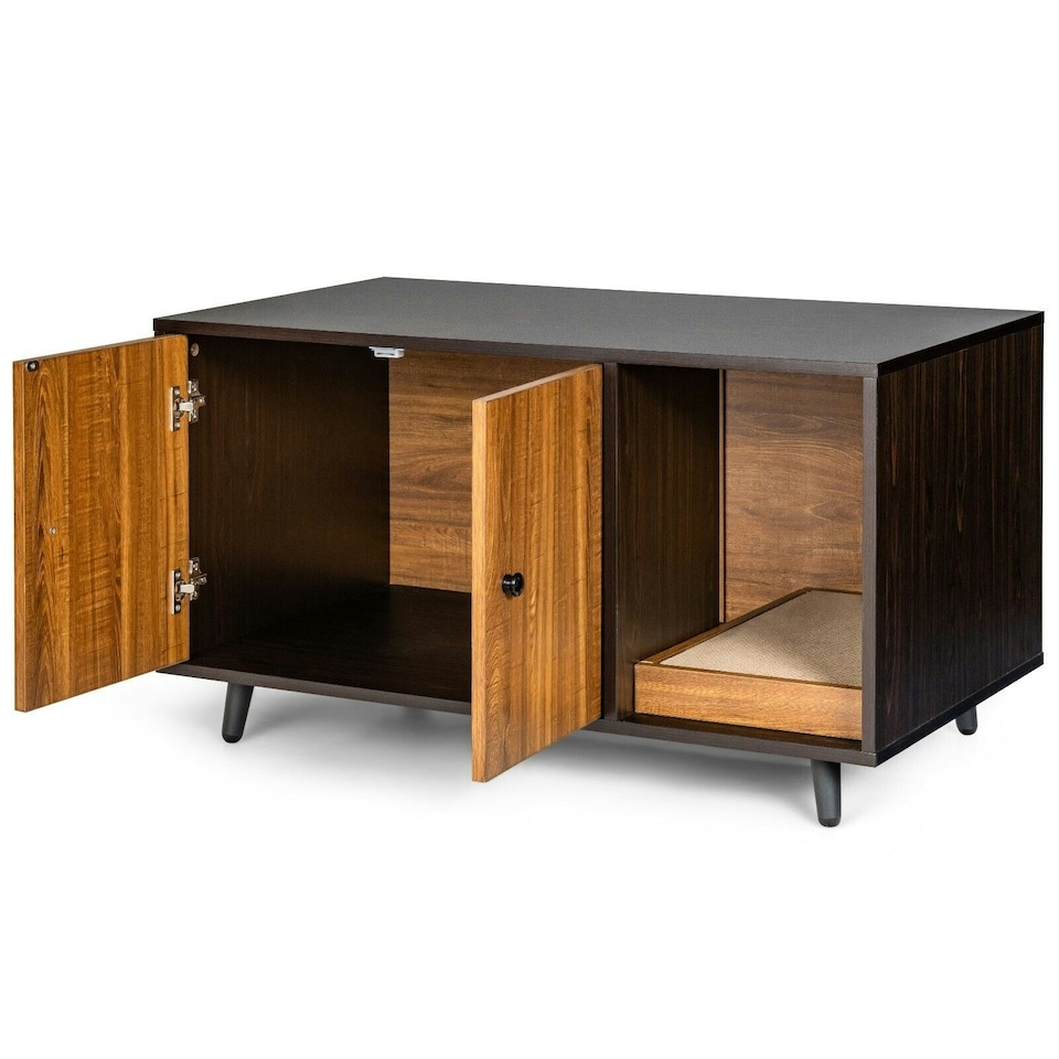 image 1 of COSTWAY Cat Litter Box Enclosure Furniture Hidden Washroom