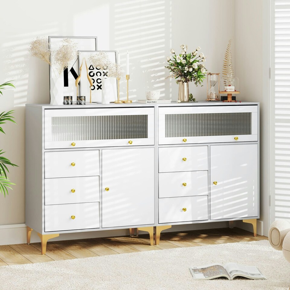 image 1 of COSTWAY Chest of Drawers Storage Cabinet w/Pull-out Drawers Grey