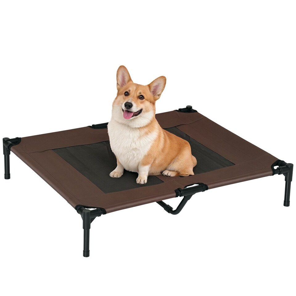 image 1 of PawHut Large Pet Cot Portable Dog Cat Sleep Bed Elevated Camping Outdoor Brown