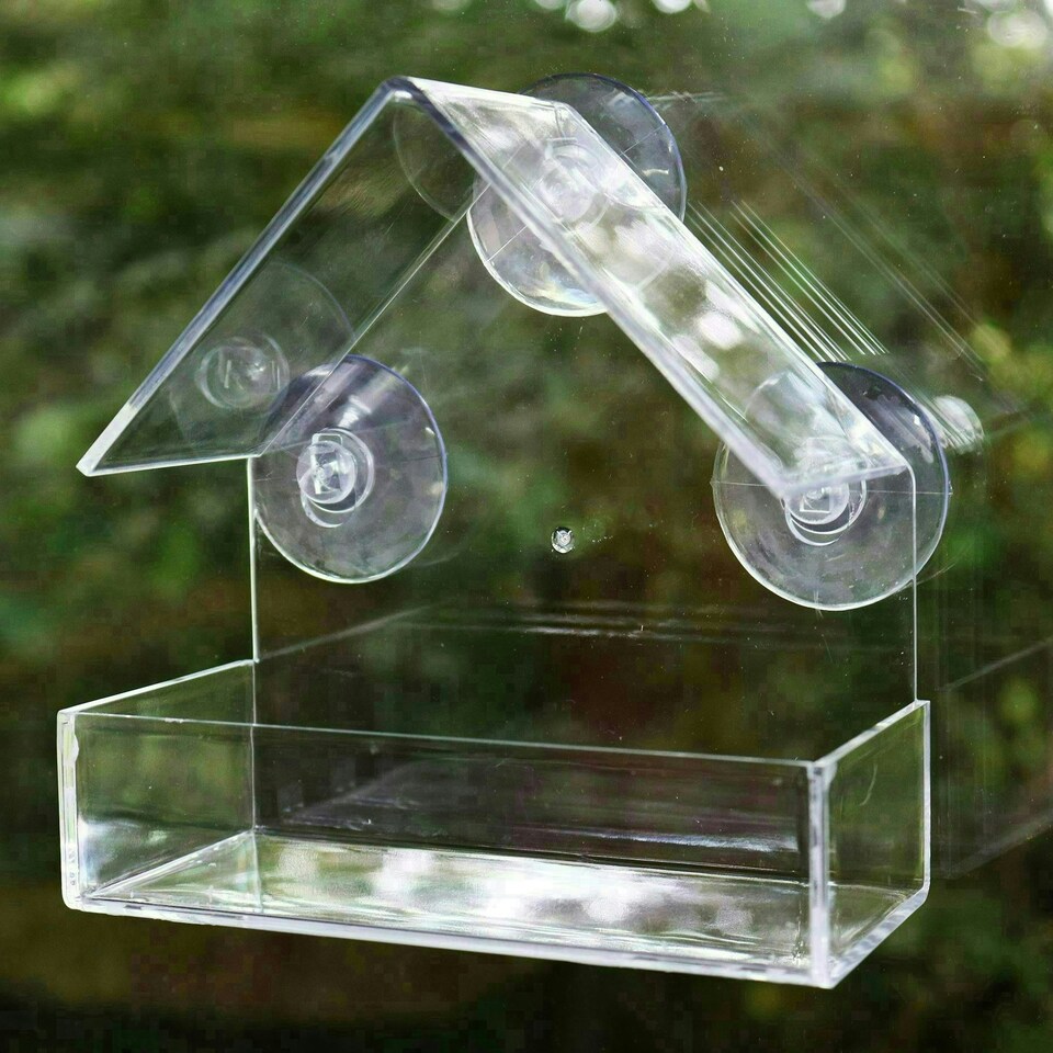 image 1 of Hanging Window Wild Bird Feeder Table Clear Viewing Perspex 3 Suction Pads 4pk