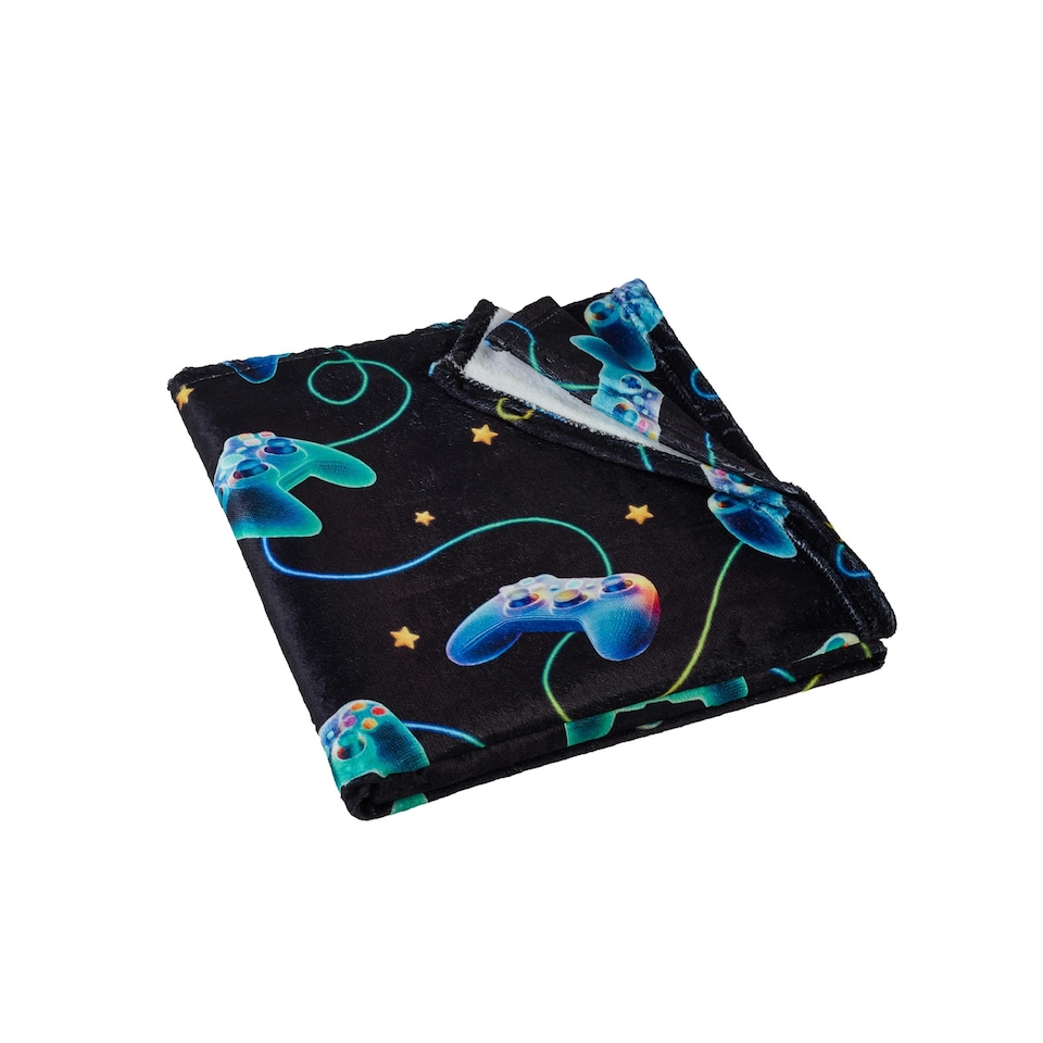 image 1 of Catherine Lansfield Gamer Cosy Fleece 130x170cm Blanket Throw Black