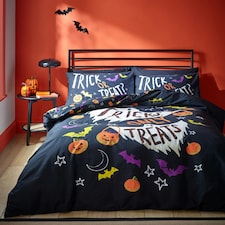 Catherine Lansfield Halloween Trick or Treat Reversible Duvet Cover Set Black Black | Single