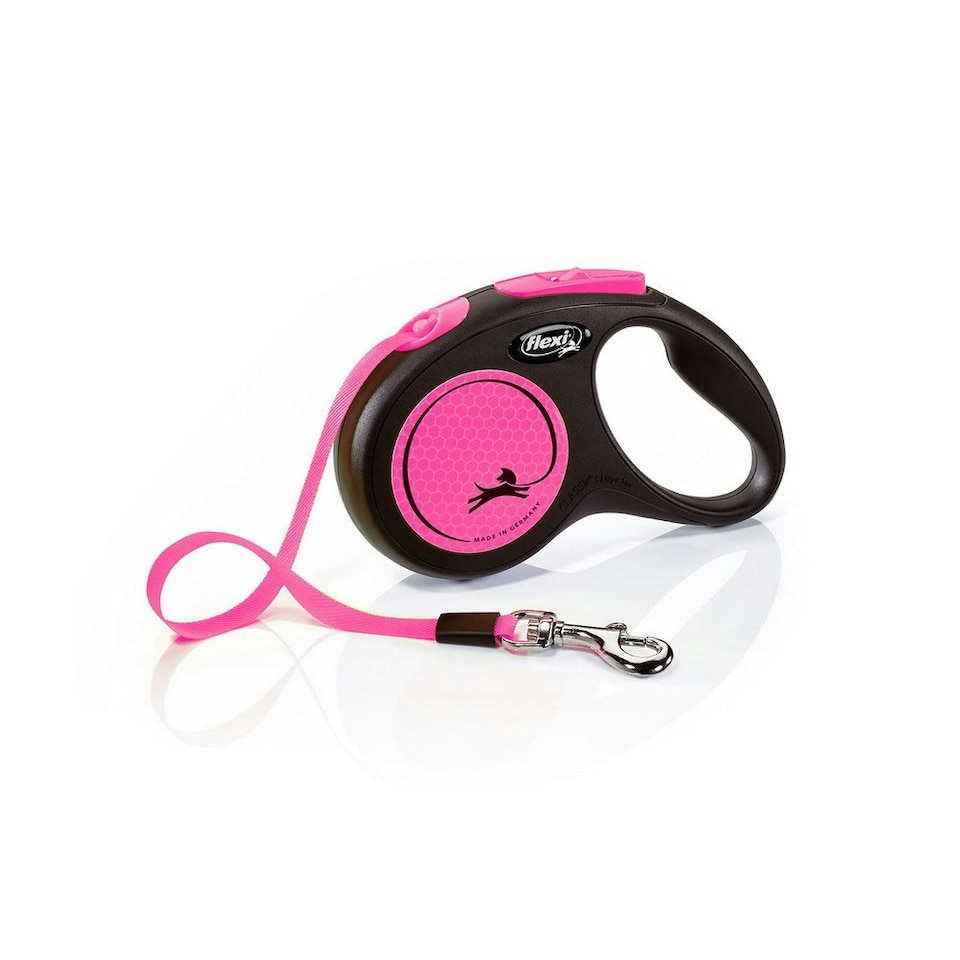 Flexi Small Neon Taped Retractable Dog Lead - Neon Pink - 5m