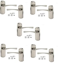 Golden Grace 5 Sets Twist Astrid Style Modern Door Handles Lever Latch on Backplate in Satin Stainless Steel Finish - 182mm x 45mm Backplate Grey