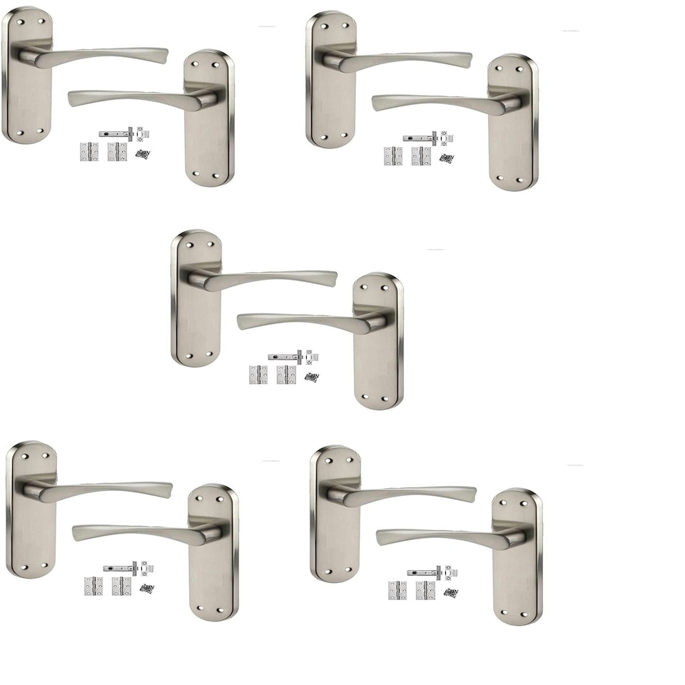 Golden Grace 5 Sets Twist Astrid Style Modern Door Handles Lever Latch on Backplate in Satin Stainless Steel Finish - 182mm x 45mm Backplate Grey