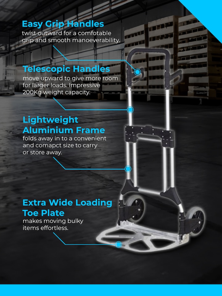 image 1 of Workhorse Large Compact Foldable Sack Truck - Tubular aluminium frame, Telescopic Handle, 200kg Capacity