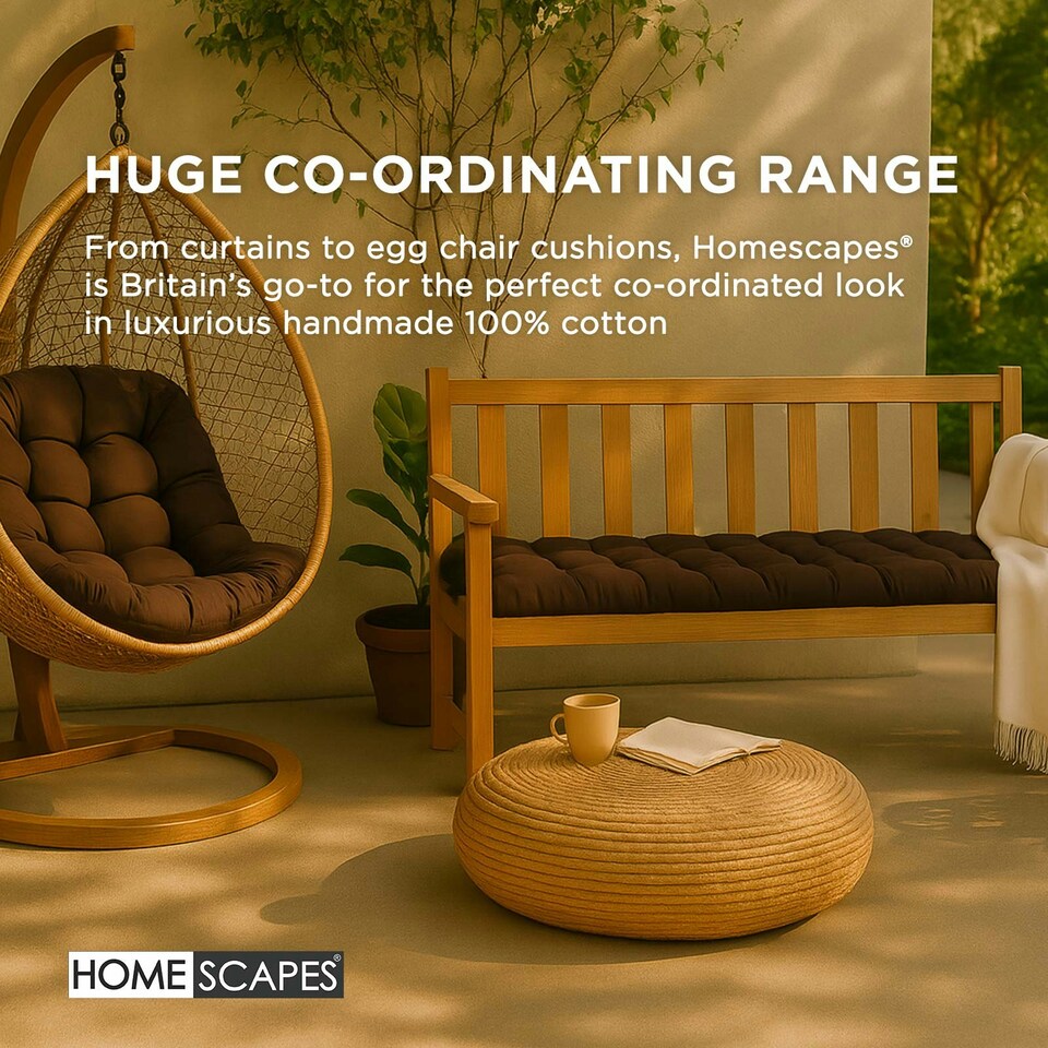 image 1 of Homescapes Garden Bench Cushion Luxury 3 Seater 100% Cotton Indoor Outdoor Seat Pad | Brown | 3 Seater | 1