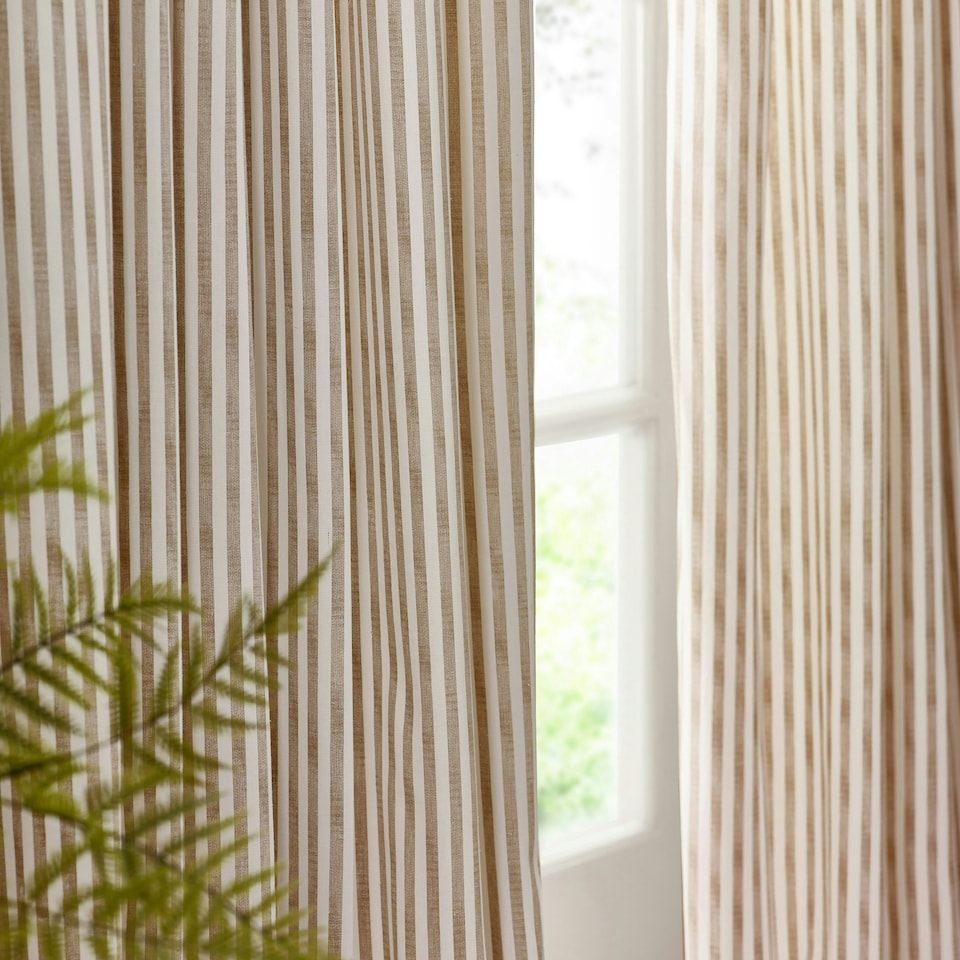 image 1 of Yard Hebden Striped Cotton Natural Pencil Pleat Curtains 229 x 183cm