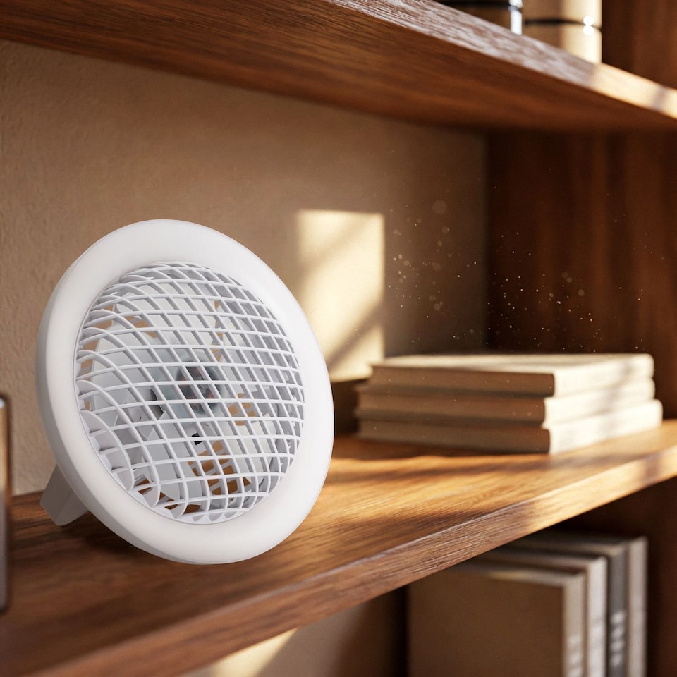 image 1 of White Rechargeable 3 Speed Desk Fan with LED Dimmable Ring Light