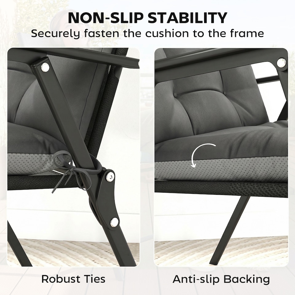 image 1 of Outsunny Garden Chair Cushions Set of 4, Waterproof Seat Pads | Grey | Dark Grey | 111.5L x 53W x 10D cm