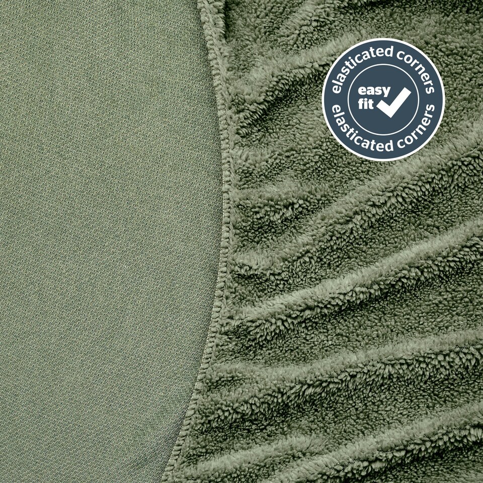 image 1 of Silentnight Teddy Fleece Fitted Sheet, Sage Green, Double