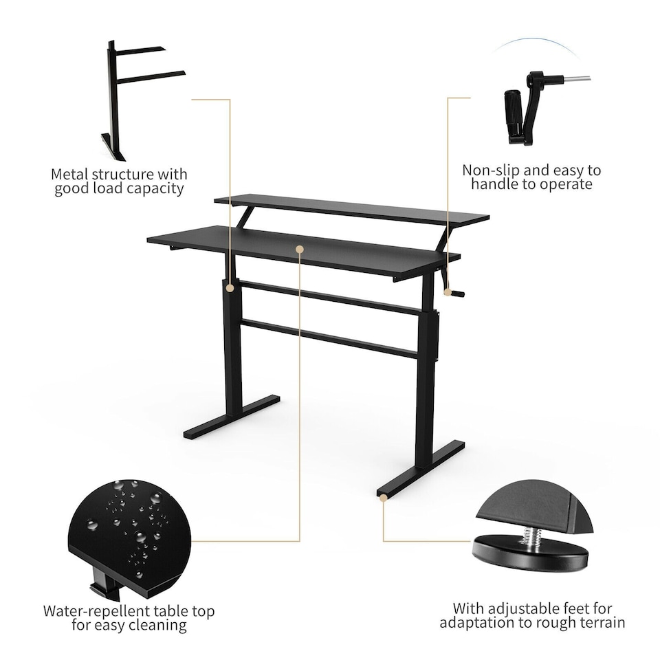 image 1 of COSTWAY 2-Tier Standing Computer Desk Sit to Stand Black Black