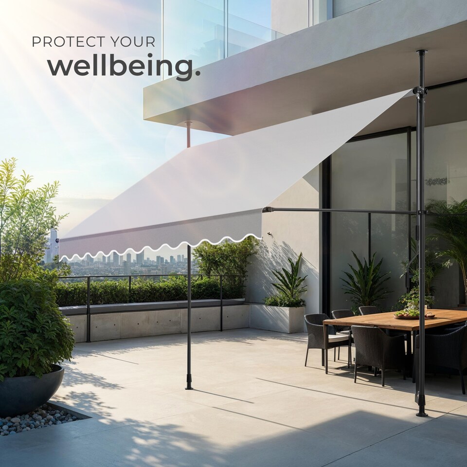 image 1 of Awning with hand crank - pressure fitted , height adjustable | Grey | light grey | 250 x 180 cm | 1