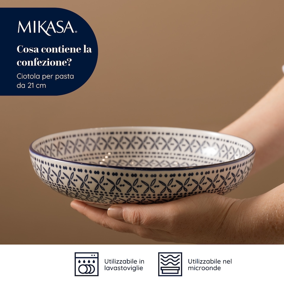 image 1 of Mikasa Set of 4 Blue Mediterranean Stoneware Pasta Bowls