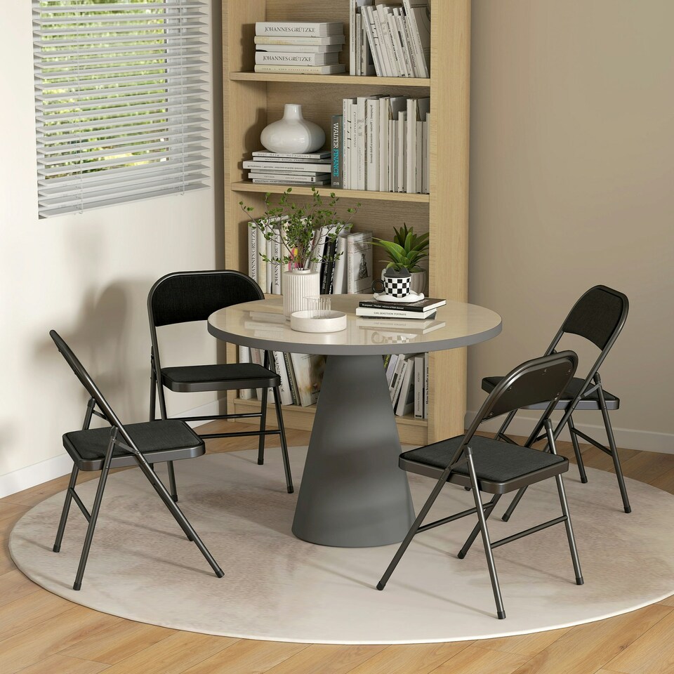 image 1 of HOMCOM 4 Pack Linen-Look Padded Folding Chairs with Cushioned Seat Black