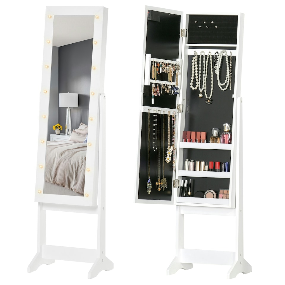 image 1 of HOMCOM Freestanding LED Mirrored Jewelry Cabinet Warm White