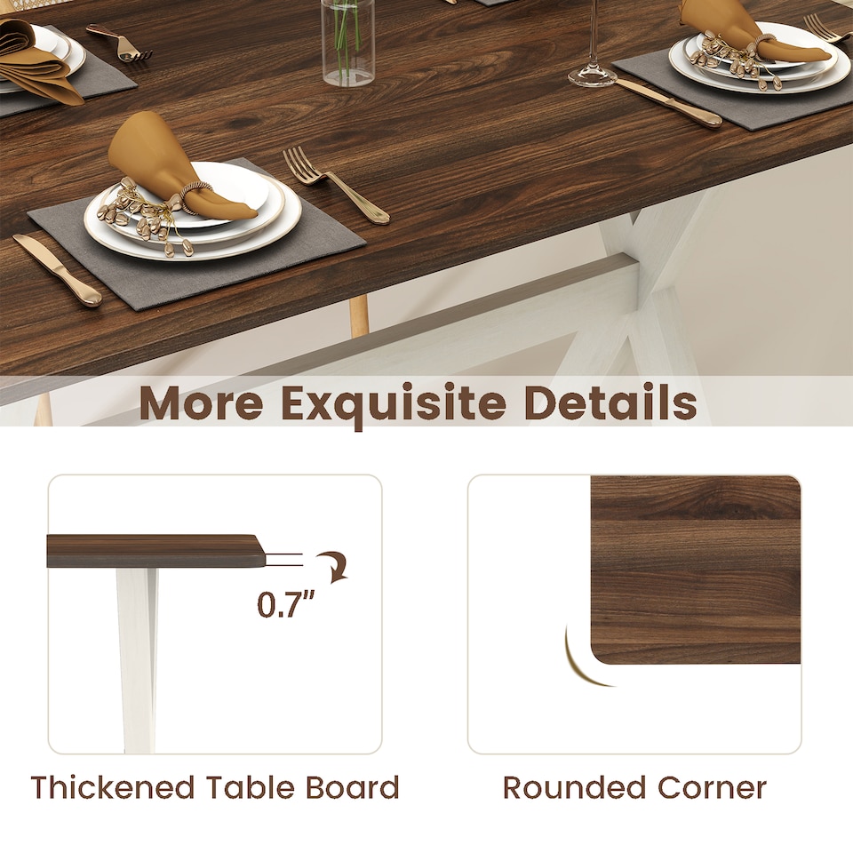 image 1 of COSTWAY Modern Dining Table Wooden Kitchen Table with X-shaped Frame-Brown