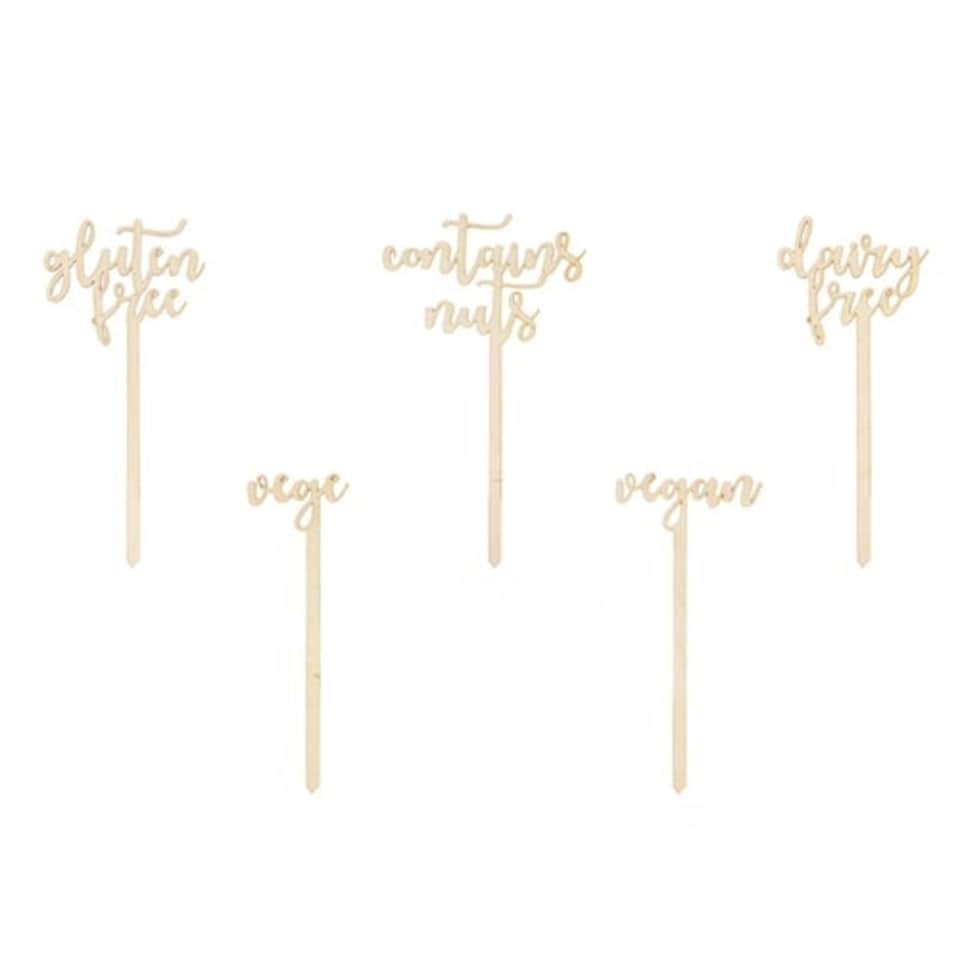 Wooden Buffet Dietary Requirements Table Signs - Pack of 5