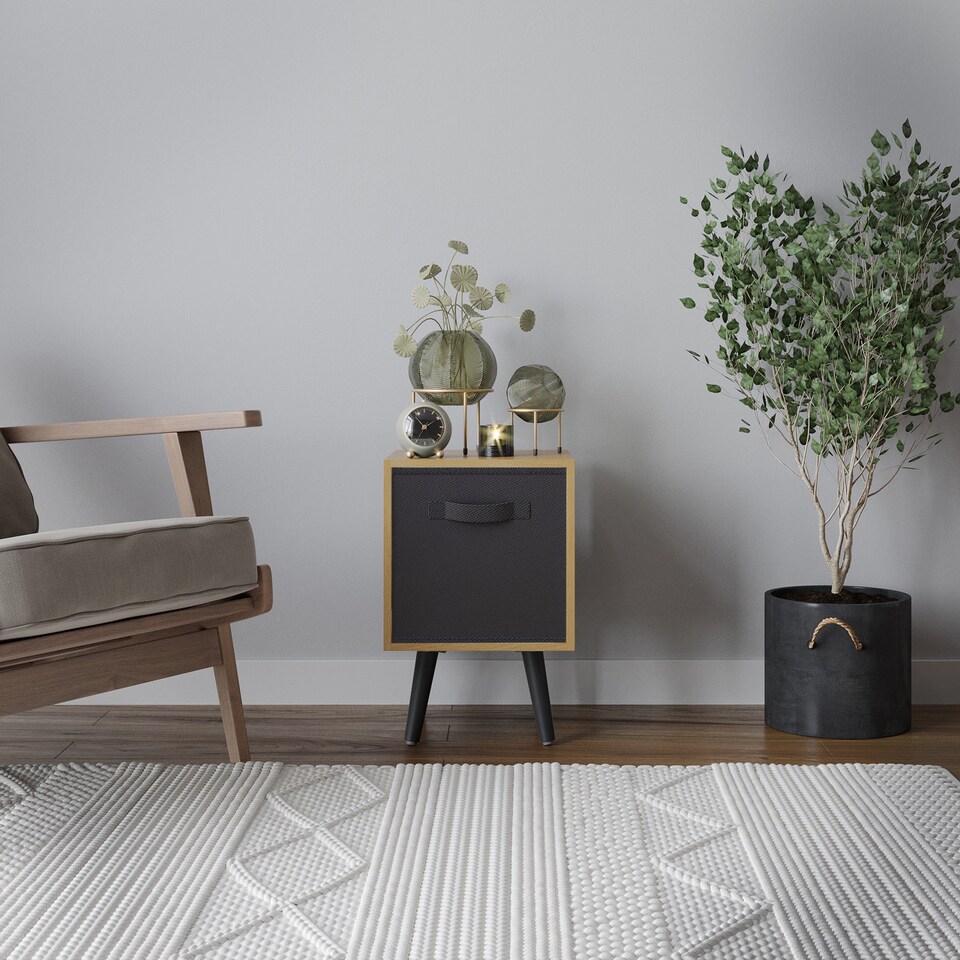 image 1 of Beech 1-Drawer Cube Shelving Unit with Scandinavian Legs | Black | Black & Black | 1