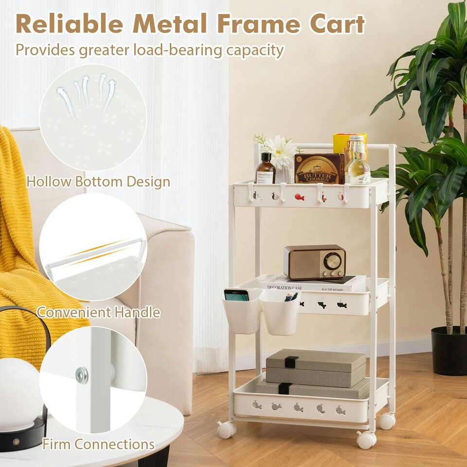 image 1 of COSTWAY 3-Tier Rolling Storage Cart Utility Cart