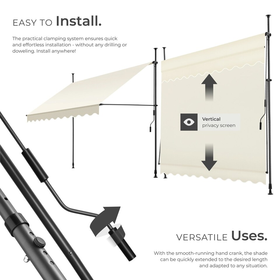 image 1 of Awning with hand crank - pressure fitted , height adjustable Cream | 180 x 250 cm
