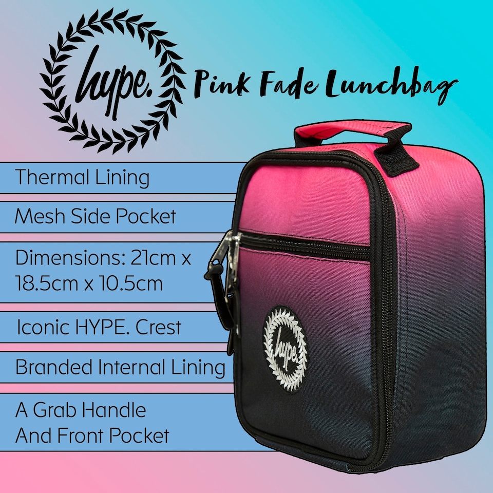 image 1 of Kids Lunch Bag Black Pink Fade | Thermal Insulated School Lunch Box 4.5L | Black | Black | One Size | 1