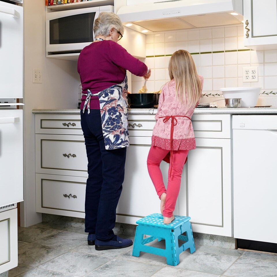 image 1 of Keplin Heavy Duty Folding Step Stool Non-Slip Plastic with Carry Handle, 9 Inch