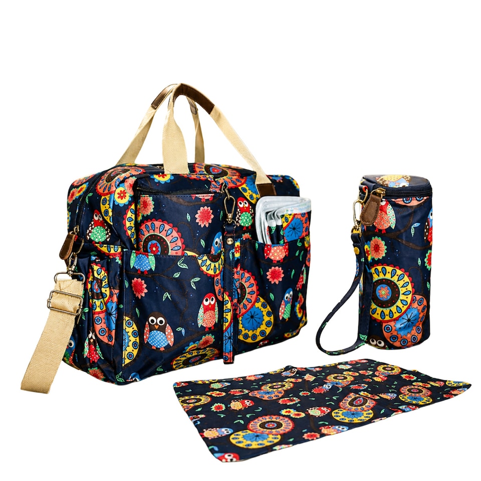 image 1 of Baby Changing Bag with Bottle Holder and Changing Mat - Navy