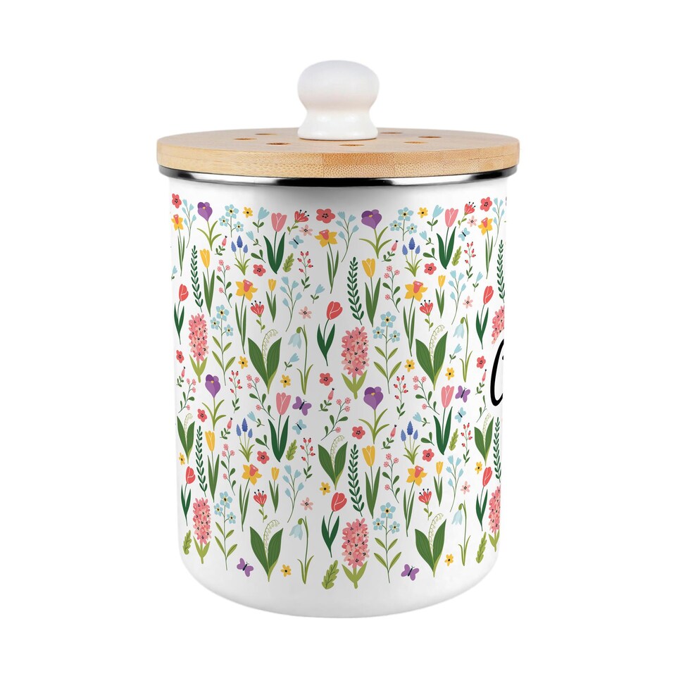 image 1 of Spring Flowers Compost Caddy - Metal 2L Decorative Kitchen Food Waste Bin