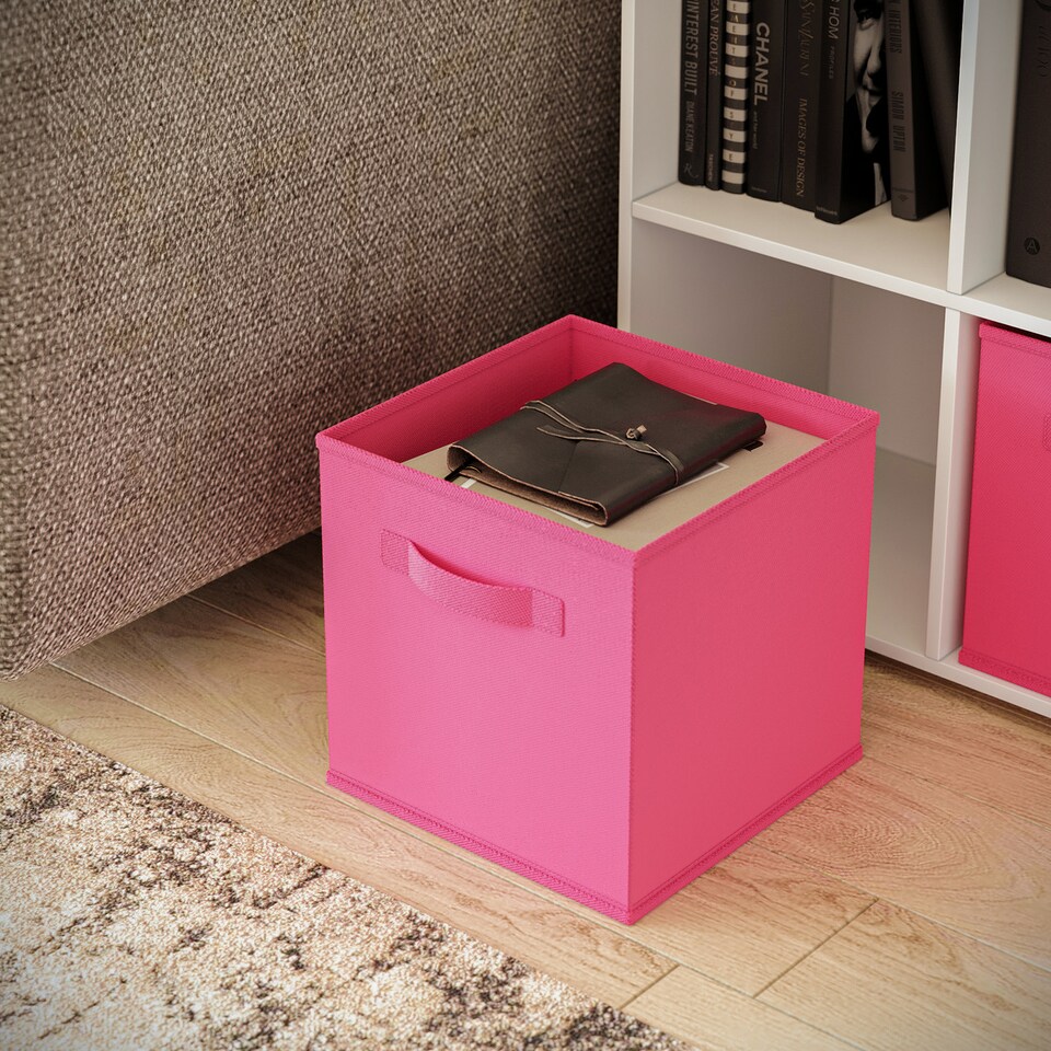 image 1 of Wide 7-Cube Bookcase With Drawers | Black | Black & Dark Pink | 1