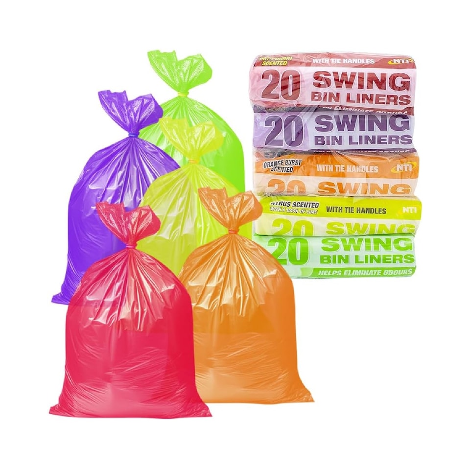 image 1 of Set Of 100 Swing Bin Liners Scented Tie Handles For Rubbish Heavy Duty