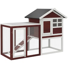 PawHut Rabbit Hutch, Bunny Cage Outdoor Wooden House w/Tray & Ramp, Brown