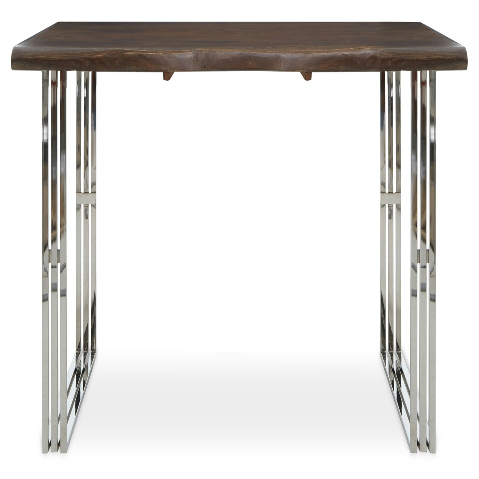 image 1 of Interiors by Premier Natural And Silver Dining Table, Natural Wood Top Dining Room Table, Stainless Steel Loop Base Design Silver