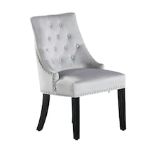 Single Velvet Dining Chair Ergonomic Scoop Knockerback & Button Tufted Wood Legs Grey | Light Grey