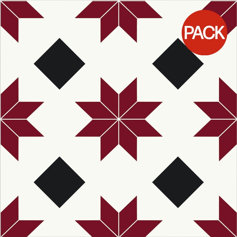 image 1 of Fine Decor Floorpops Floor Tiles (Pack of 10) - Black/White/Red - One Size Black | One Size