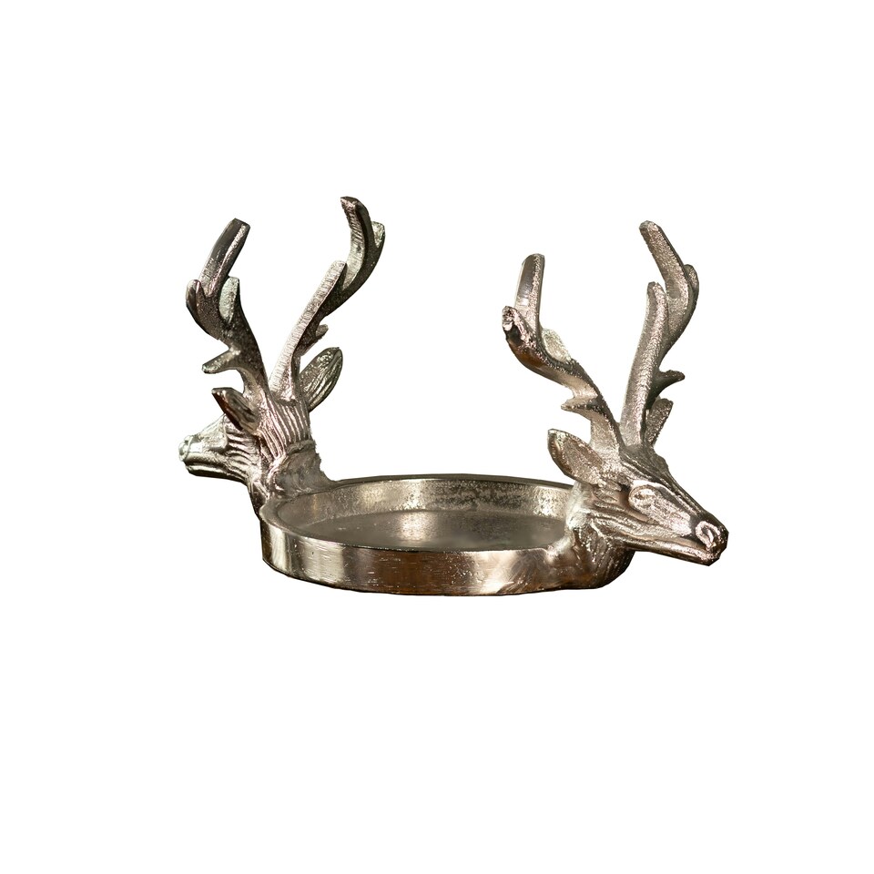 image 1 of Marco Paul Twin Stag Candle Holder 11cm Silver