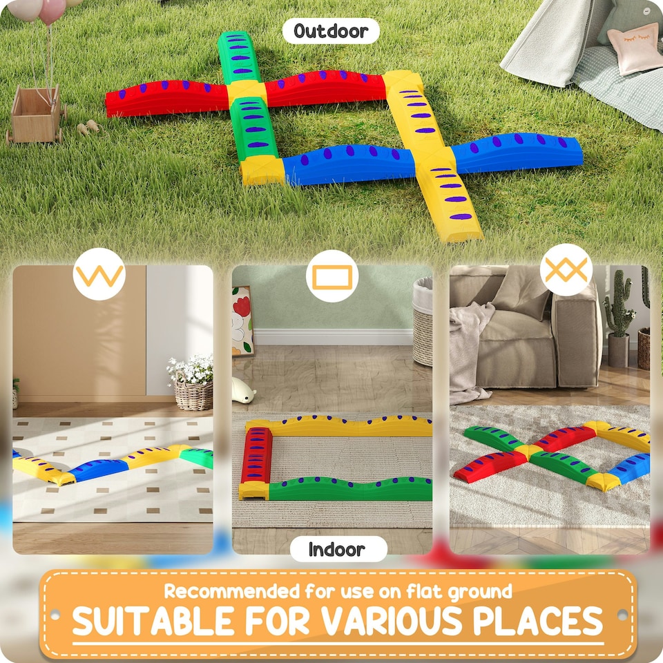 image 1 of AIYAPLAY 12-Piece Kids Balance Beam, Stepping Stones with Non-Slip Foot Pads