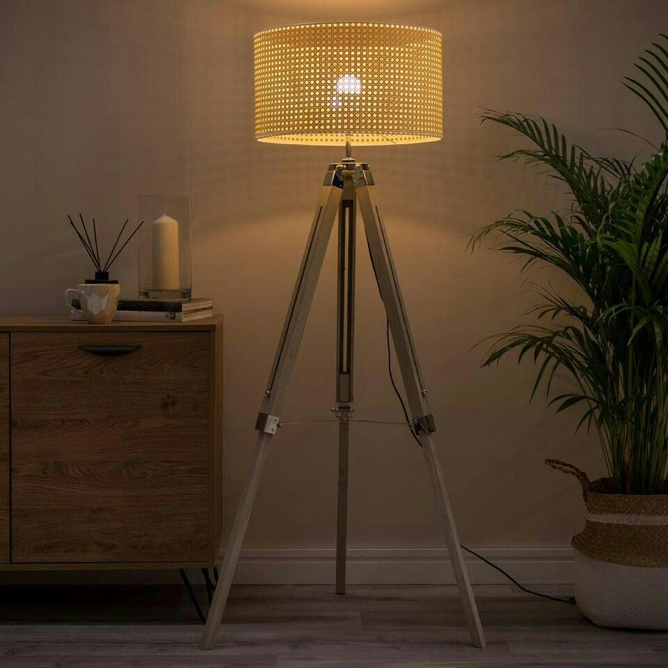image 1 of ValueLights Clipper Scandi Brown Floor Lamp Brown Shade