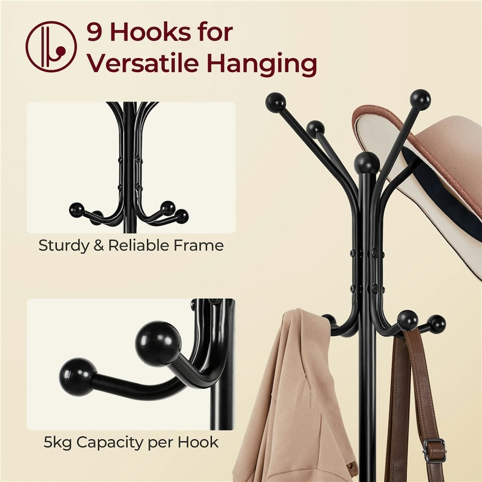 image 1 of Yaheetech Metal Standing Coat Hat Rack w/Umbrella Holder Black | One Size