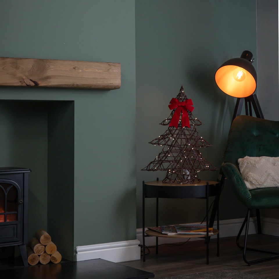 image 1 of 60cm Battery Operated Light up Christmas Tree with Red Bow & 60 Warm White LEDs