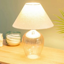 ValueLights Olivet Blush Pink Glass Table Lamp with Fabric Tapered Lampshade Bedside Light - Bulb Included