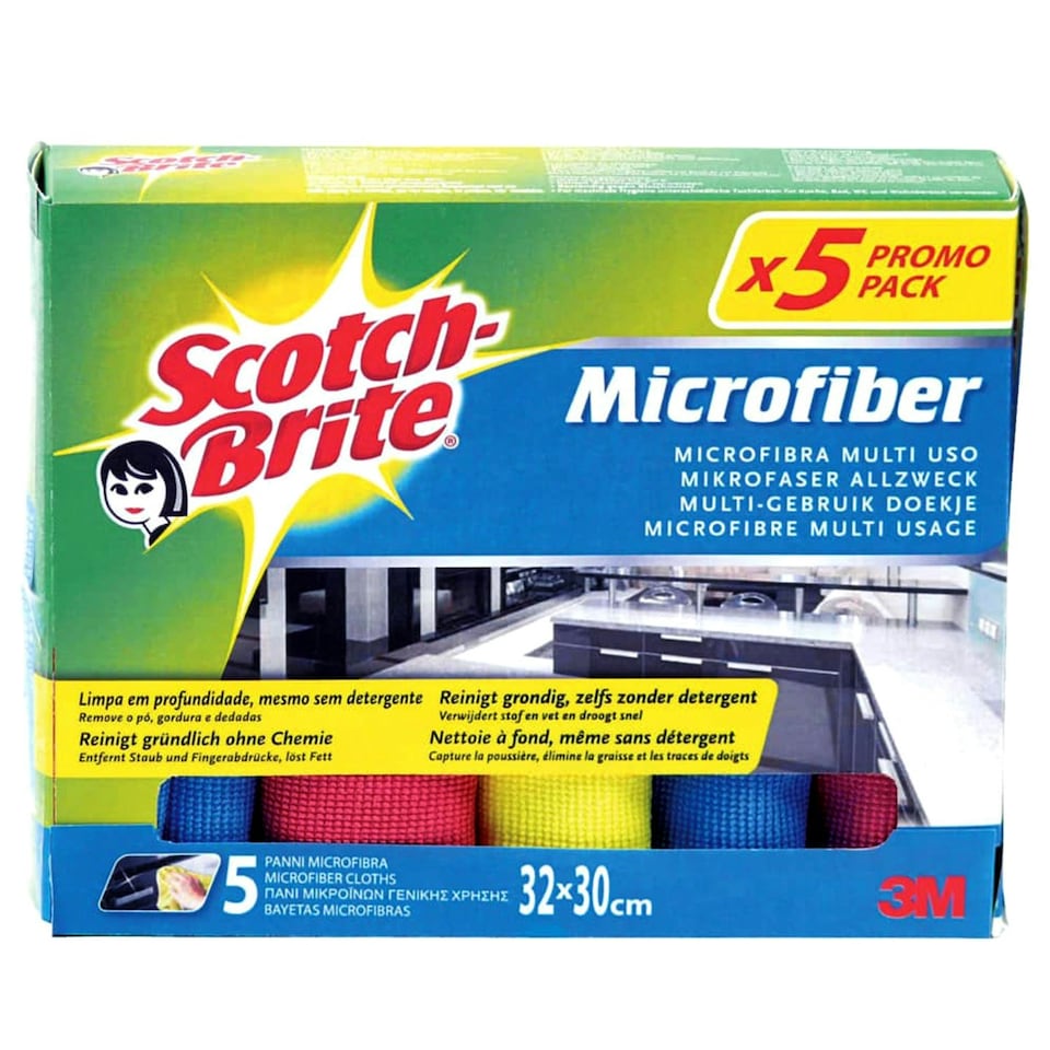 image 1 of Scotch-Brite Multi-Purpose Microfibre Cleaning Cloths For All Surfaces 5 Pieces Multi