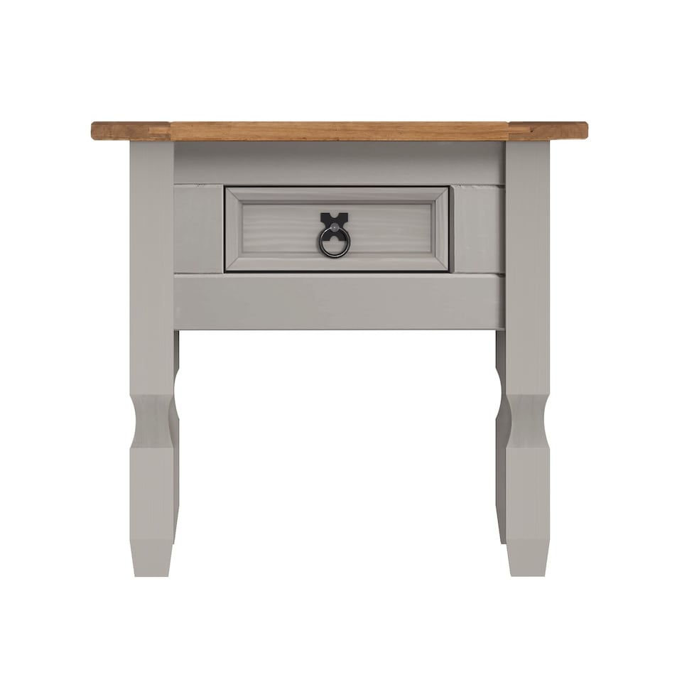 image 1 of Mercers Furniture Corona Grey Wax 1 Drawer Lamp Table Small Coffee Side Unit Solid Wood Pine Wooden Living Room with Mexican Styling